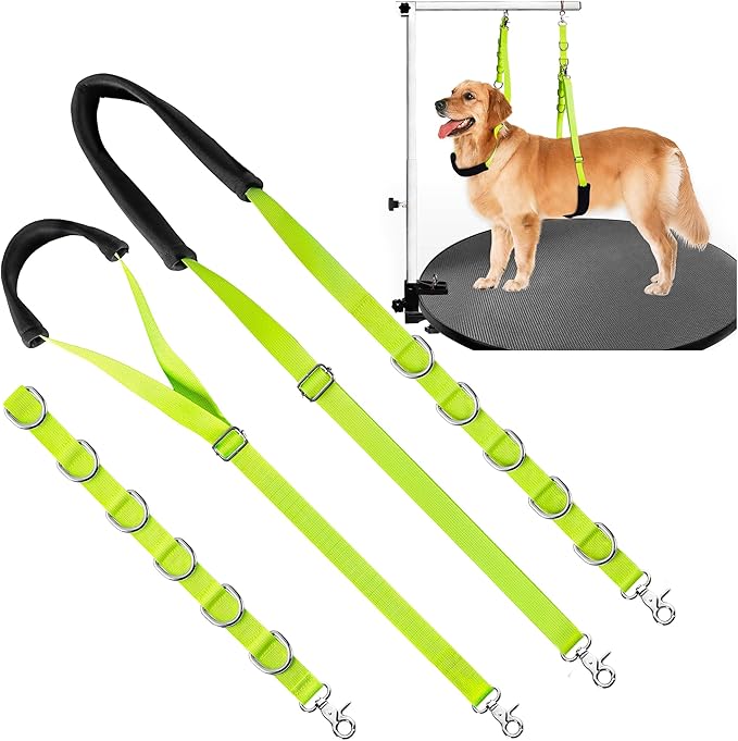 Dog Grooming Belly Strap - Dog Grooming Loops for Table Arm Extender with Clamp Extension Loop Bathing Restraint Leash No Sit Haunch Holder for Small & Medium Dogs Hair Cutting Washing (Green)
