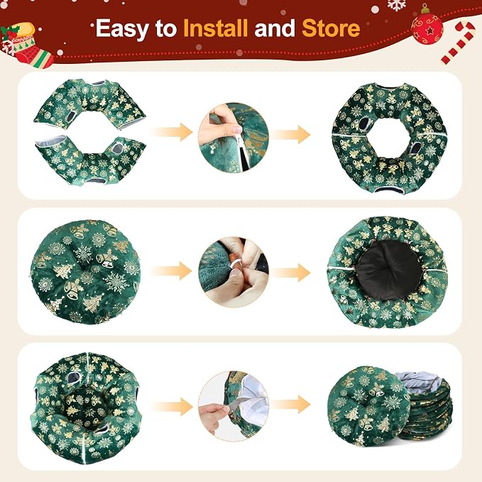 Cat Tunnel Bed for Indoor Cats, L Christmas Tree Skirts Washable Warm Soft Indoor Cat Donut Tunnel, Multifunctional Cat Interactive Playground Toys for Felines Pet Christmas Tree Decoration