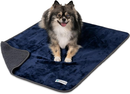 PETAMI Sherpa Fleece Waterproof CAT and Dog Blanket, Navy/Gray, Medium