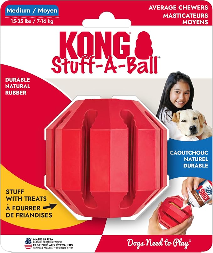 KONG Stuff-A-Ball - Durable Chew Toy for Dogs - Natural Rubber Dog Toy for Dental Health - Pet Toy for Chewing & Teeth Cleaning - Stuffable Toy for Dog Treats & Snacks - for Medium Dogs