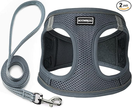 Dog Harness with Leash Set, No Pull Adjustable Reflective Step-in Puppy Pet Vest Harnesses for Small Medium Large Dogs and Cats,Grey XXS