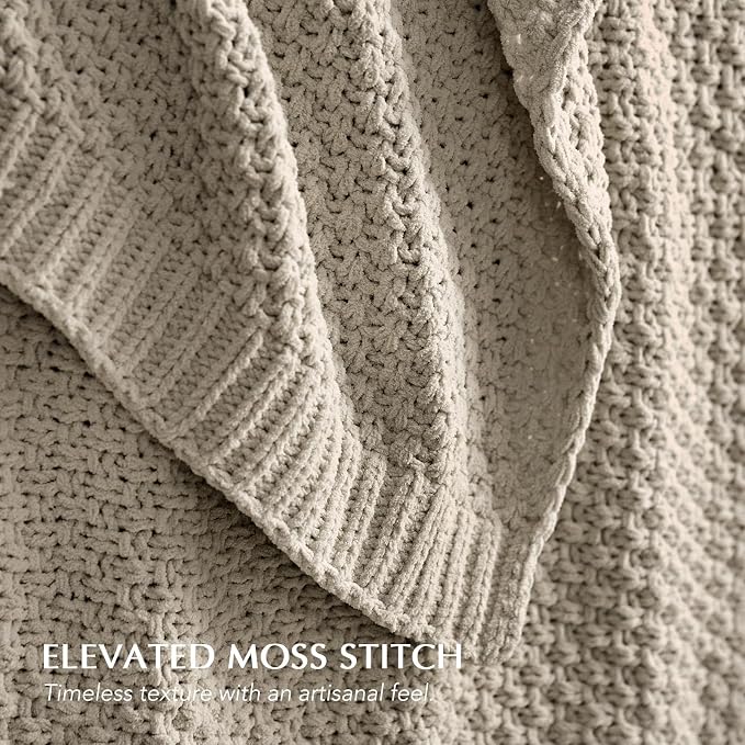 EVERGRACEHOME Chunky Polyester Knit Throw Blanket for Couch, Soft Luxurious Oversized King Moss Stitch Blanket for Bed, Large Cozy Farmhouse Knitted Throw for Sofa, Warm Gray, 108" x 92"
