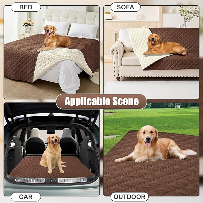 Smiry Waterproof Dog Bed Cover Pet Blanket, Soft Washable Dog Blanket for Furniture Bed Couch Sofa Reversible, Checkered (40"x90", Brown/Beige)