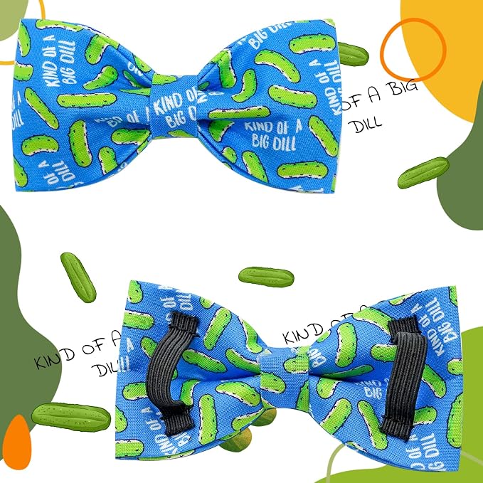 Elegant Little Tail Dog Collar with Bow Tie, Dill Pickles Print, Cute Bowtie Collar for Small Dogs