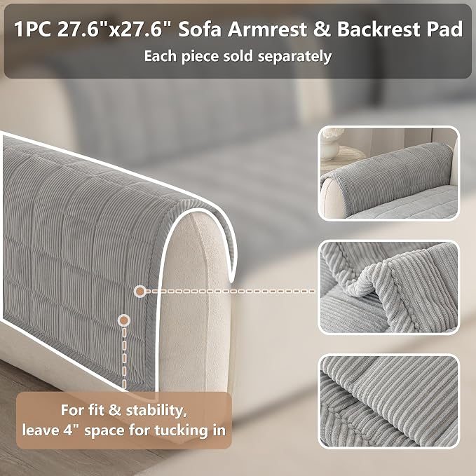 Premium Washable Couch Cover for Dogs, Non Slip Sectional Sofa Protector for L Shape Couch,Dog Couch Cover for Waterproof(1PC/27.6"x27.6",Light Grey)
