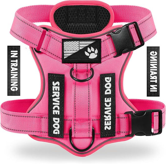 Service Dog Harness, Reflective Dog Vest Harness with 5 PCS Patches, Adjustable Soft Oxford Pet Harness, Inner Layer Mesh, Easy to Control for Small Medium Large Dogs