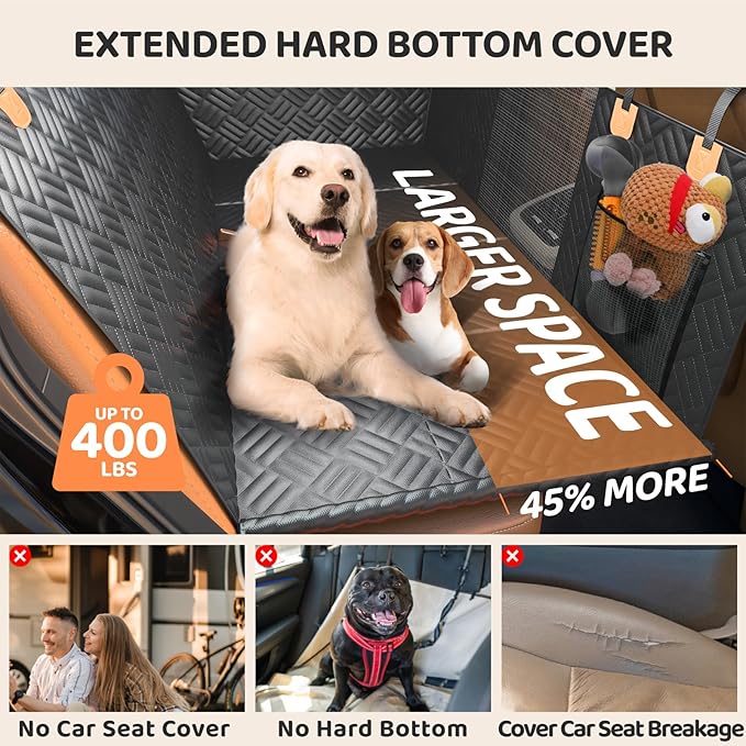PROZAR Dog Car Seat Cover for Back Seat, Hard Bottom Back Seat Extender, Back Seat Pet Cover for Dogs - Supports 400lbs, Waterproof Heavy Duty Scratch Dog Hammock for Compact Cars/SUVs, 51in