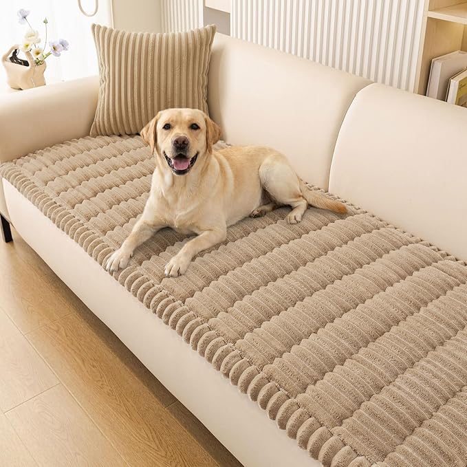 Smiry Couch Cover for Dogs, Non Slip Washable Sofa Protector for Pets, Soft Furniture Cover for Pet, Stylish Sofa Covers, Cozy Protect Against Fur, Dirt & Everyday Messes (Khaki, 27.6" x 82.7")