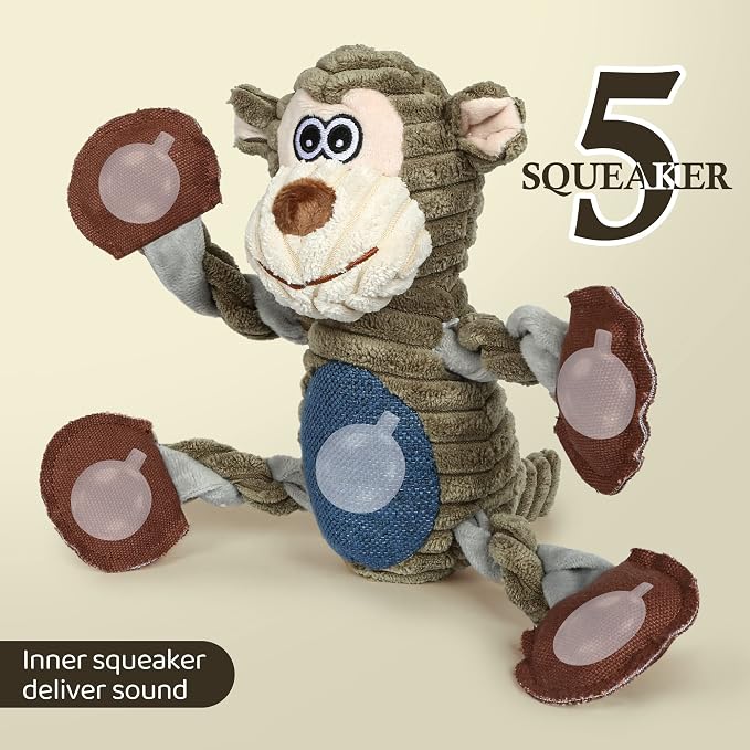 BUYPOW Dog Toys for Large Dog - Plush Squeaky Medium & Small Dog Toys - Stuffed Animals Puppy Toys - Funny Cute Dog Toys for Dog Birthday Presents (Monkey)