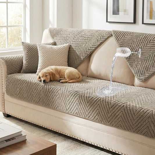 Turquoize Waterproof Couch Cover for Dogs Fuzzy Pet Couch Covers for Sofa Thick Dog Bed Cover Non-Slip Sofa Covers for 2 Cushion Couch Protector Slipcover Pet Friendly (Khaki, 36" x 48")