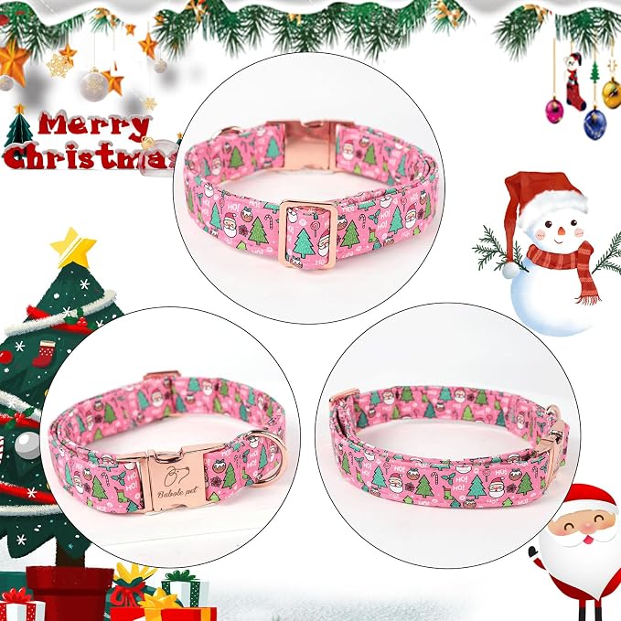 Christmas Dog Collar for Small Dogs - Design Cute Winter Holiday Collars Adjustable Santa Claus Pet Metal Buckle Collar for Puppy Girl Boy Female Dogs XS