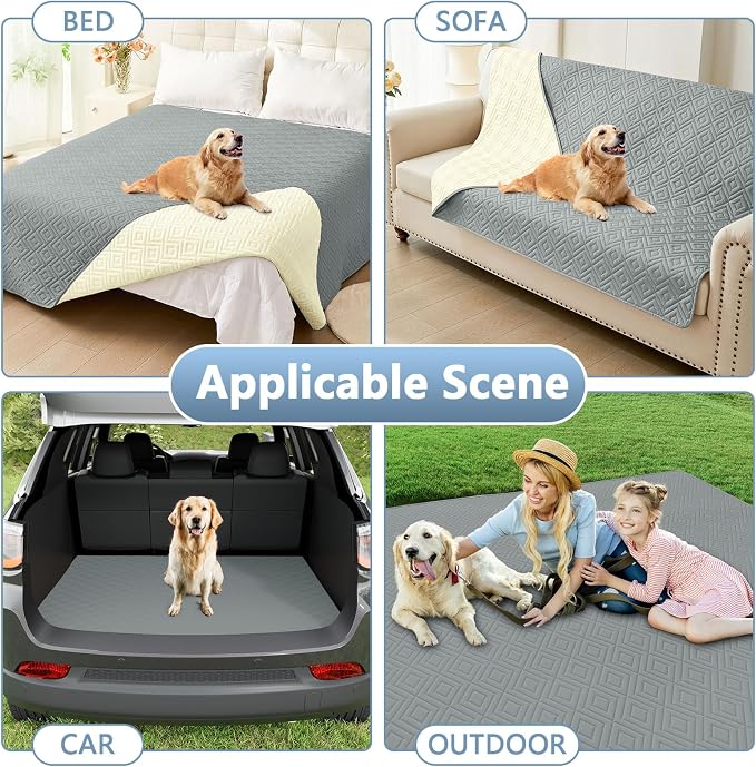 hyha Waterproof Dog Blanket, Soft Dog Bed Cover Pet Blankets, Waterproof Sofa Couch Cover for Dogs Washable, Reversible Pet Couch Covers for Sofa Furniture (40x70 Inch, Grey/Beige)