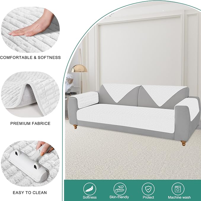 Foxdecor Couch Arm Covers Sofa Armrest Covers, Arm Chair Covers Set of 2, Non-Slip Arm Rest Cover for Sofa, Armchair Slipcovers Couch Protector. (White 20x20 inch)