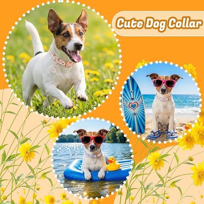 3 Pack Floral Dog Collars for Small Dogs Flower Dog Collars with Pendant for Girl Female Dogs Cute Puppy Pet Collar