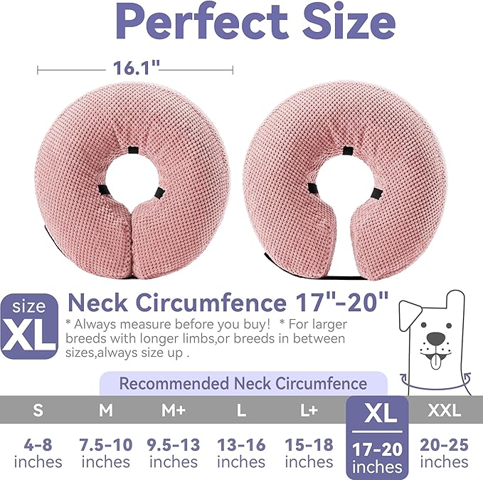 Loflaze Soft Inflatable Dog Cone Collar for Large Medium Small Dogs Cats - After Surgery Dog Neck Donut Collar, ECollar Alternatives for Recovery - Pink, XL