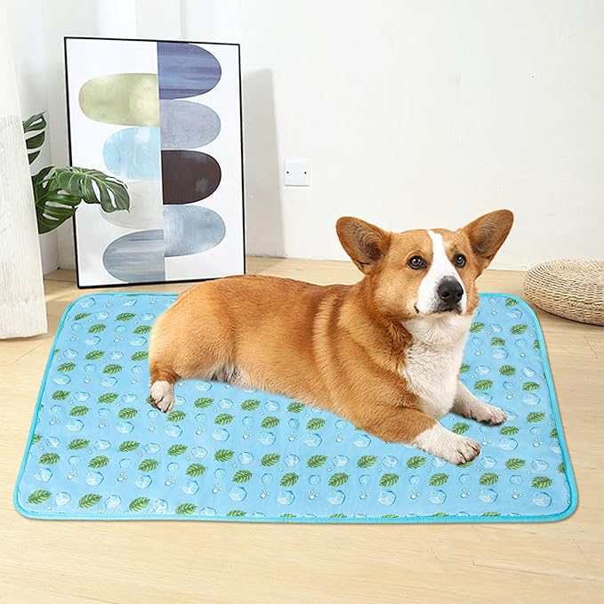 DELIFUR Cat Cooling Mat- Pet Cooling Mat Outdoor for Dogs Ice Pad for Kitten Cat Puppy Machine Washable (Medium, Blue Ice)