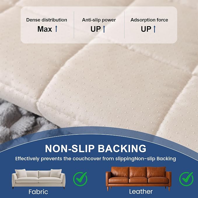 OTOB All Seasons Couch Covers for 3 Cushion Sofa Pet Friendly, Non Slip Plush Fuzzy Sofa Covers Washable, Soft Cozy Sofa Slipcovers Dog Bed Mat Furniture Protector (Light Gray, 27.6" x 82.7")
