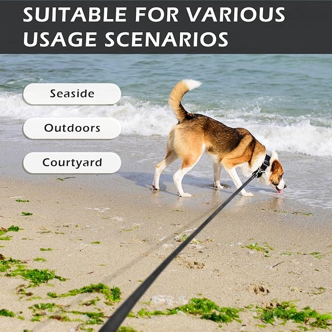 WOLFONE Waterproof PVC Dog Leash, Long Training Lead 50FT, Heavy Duty Tangle-Free Nylon Core, Easy Clean Rubber Coated Leash for Small Medium Large Dogs, Outdoor Training