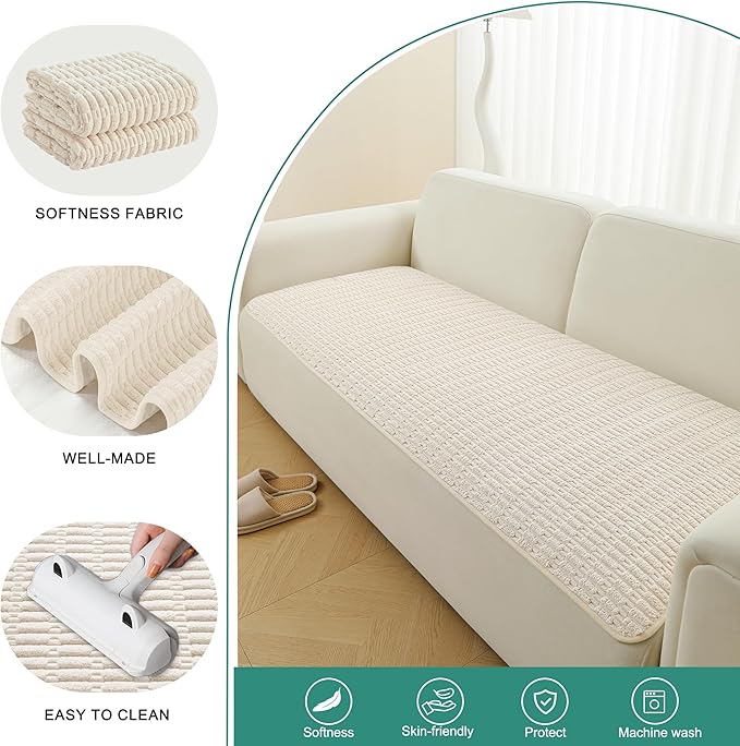 Foxdecor Couch Cover Sofa Covers Washable, Dog Bed Cover Couch Covers for 3 Cushion Couch Sofa Pet Friendly, Dog Couch Cover Furniture Covers for Pets.(Cream 58x82 inch)