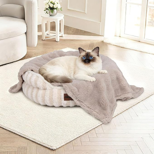 Dog Blankets Washable Pet Blanket - Fluffy Fuzzy Cat Puppy Blanket with Premium 300GSM 3D Fleece Bubble for Pet Kitten Doggy, Linen, 25x35IN