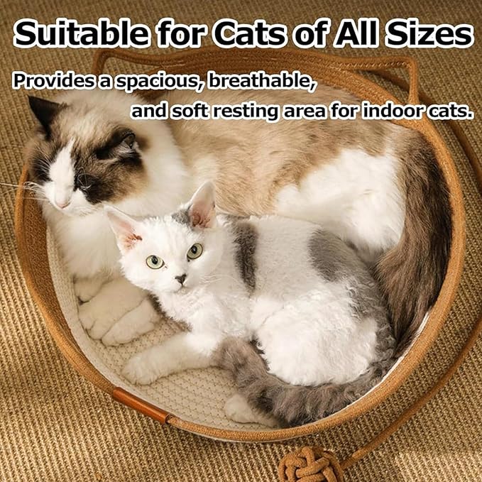Instinct Basket, Stimuli Handwoven cat Basket Rope Cotton Eliminates Bed Rejection Round Pet Basket, Boho Catbed for Cats Handwoven Scratchable Breathable Weave (Small)