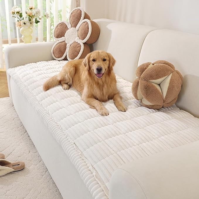 OstepDecor Couch Cover for Dogs, Washable Non Slip Sofa Cover for Pets, Soft Couch Covers for Sofa, Loveseat and Sectional, Furniture Protector Against Pet Hair & Scratches (27.6" x 59", White)