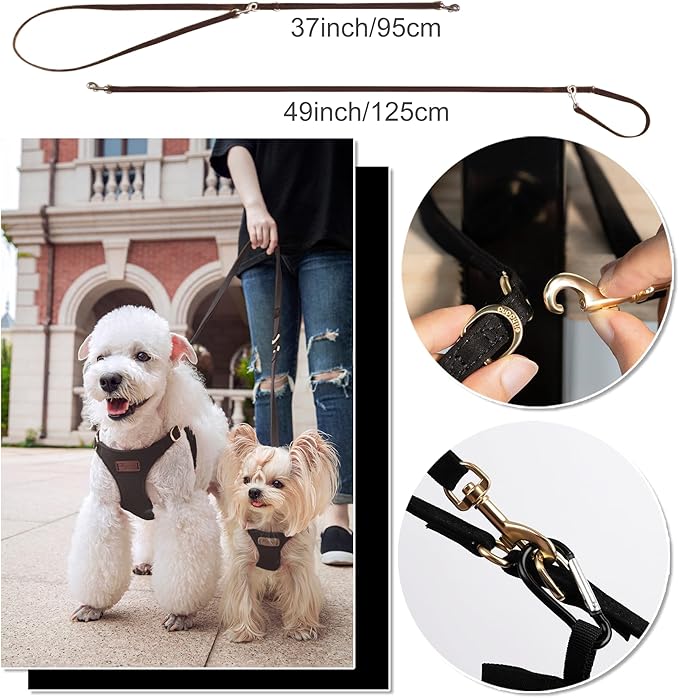 Puppytie xs Dog Harness with Multifunction Dog Leash,Soft Adjustable No Choke Escape Proof Pet Harness Vest,Black,XS