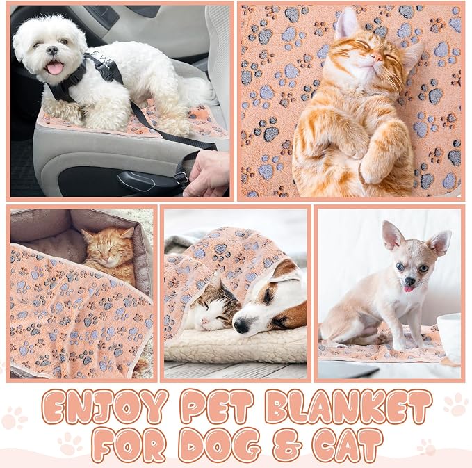 Chumia 40 Pcs Dog Blankets Soft Fluffy Fleece Washable Puppy Sleep Blankets Small Mat for Pets Throw Warm Bed Mat for Dog Puppy Cat (Brown,Paw)