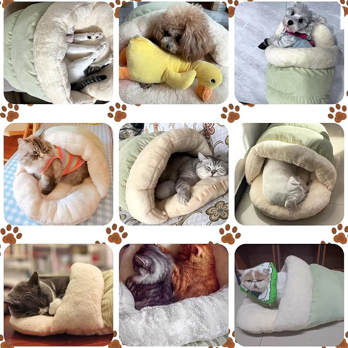 Romaneco Bed for Dog and Cat, Pet Bed, Ultra Soft Cute Plush Slipper Cat Cave Bed, Anti Slip Warm Pet House Nest, Self-Warming, Ideal for Indoor Use - Fits up to 25lbs (30"X22", L, Green)