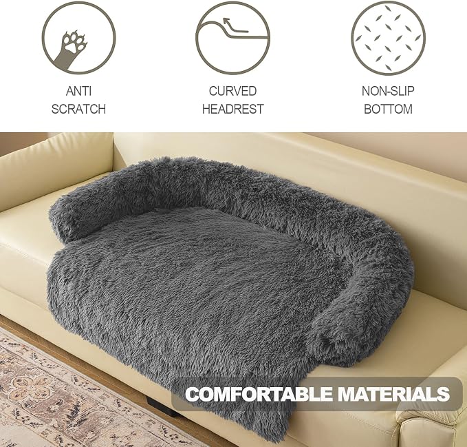 Luxurious Calming Dogs/Cats Bed Mats, Dog Pad Washable Removable Couch Cover, Plush Long Fur Mat for Pets, Waterproof Lining, Perfect for Small, Medium and Large Dogs and Cats (Beige, 31"x23")