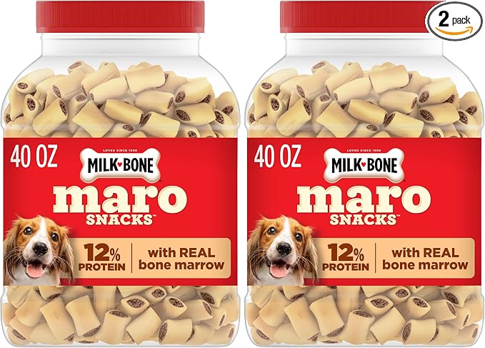 Milk-Bone MaroSnacks Peanut Butter Flavor (Artificially Flavored) Dog Treats with Real Bone Marrow, 40 Oz. Canister (Pack of 2)