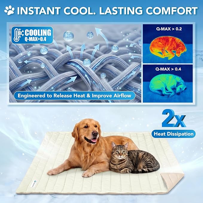 PetAmi Dog Cooling Mat, Q-Max Pet Cooling Blanket with Thick Cushioning, Self Cooling Pad for Dogs & Cats, Reversible Summer Mat for Crate, Couch, Kennel, Taupe/Beige, Medium (29x40)