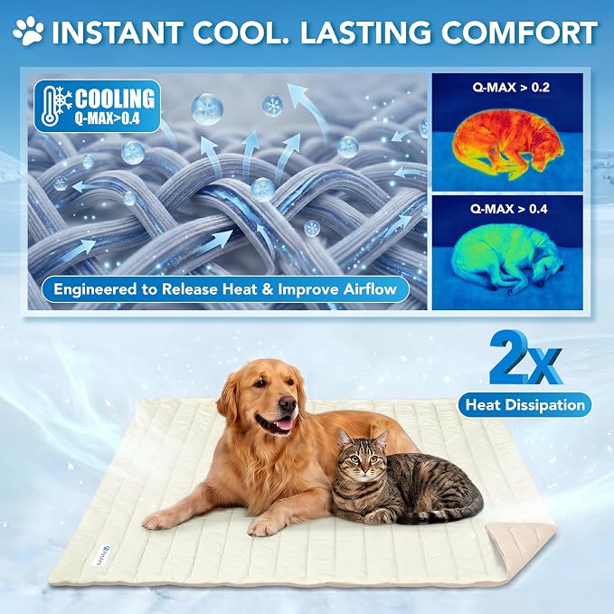PetAmi Dog Cooling Mat, Q-Max Pet Cooling Blanket with Thick Cushioning, Self Cooling Pad for Dogs & Cats, Reversible Summer Mat for Crate, Couch, Kennel, Taupe/Beige, Small (24x32)