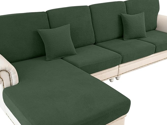 LA MEACK Couch Cushion Covers Seat Cushion Cover Stretch Couch Cover Separate Sectional Sofa Slipcovers Furniture Protector(3 Pieces for Seat or Sofa Backrest, Green)