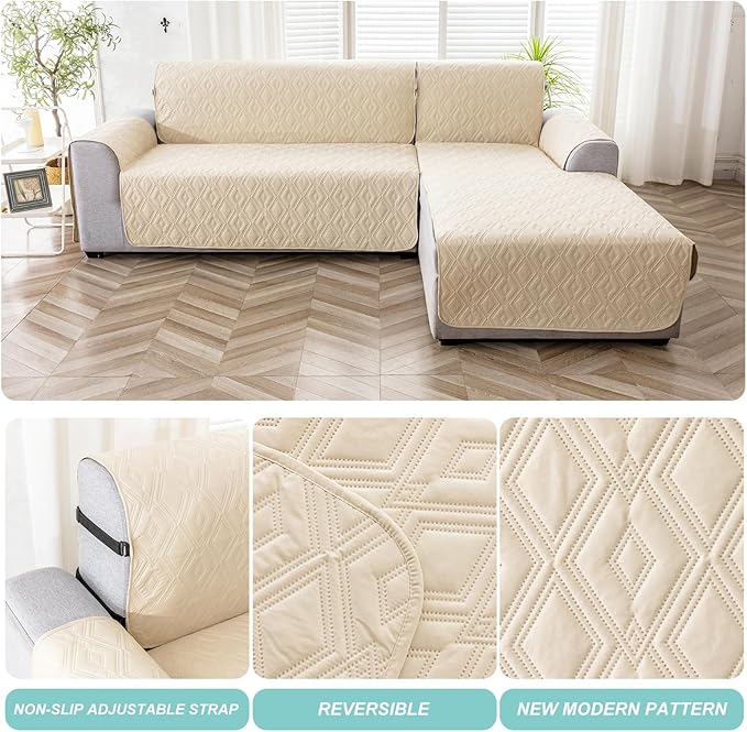 Genina Sectional Couch Covers for Dogs L Shaped Sofa Covers Chaise Lounge Cover Reversible Sofa Cover Sectional Furniture Protector for Pets, Kids (Beige, Large)