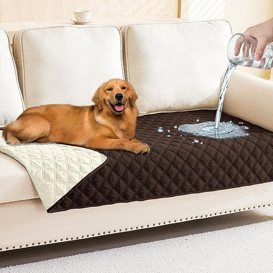Smiry Waterproof Dog Bed Cover Pet Blanket, Soft Washable Dog Blanket for Furniture Bed Couch Sofa Reversible, Checkered (30"x70", Chocolate/Beige)