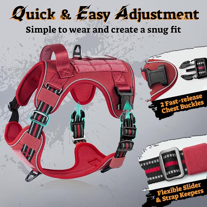 rabbitgoo Tactical Dog Harness for Large Dogs No Pull Adjustable Military Vest with Handle MOLLE Reflective Heavy Duty Dog Vest for Walking Training Hunting Outdoor Working Medium Size Dog Red M