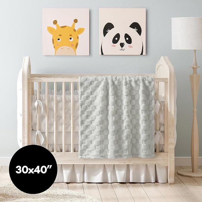 Americanflat 30x40 Jacquard Kids Throw Blanket - Soft and Breathable Mini Fleece Throw Blanket for Couch, Bed, Chair - Fleece Blankets Perfect for Home, Bedroom, or Outdoor - Checkered in Light Gray