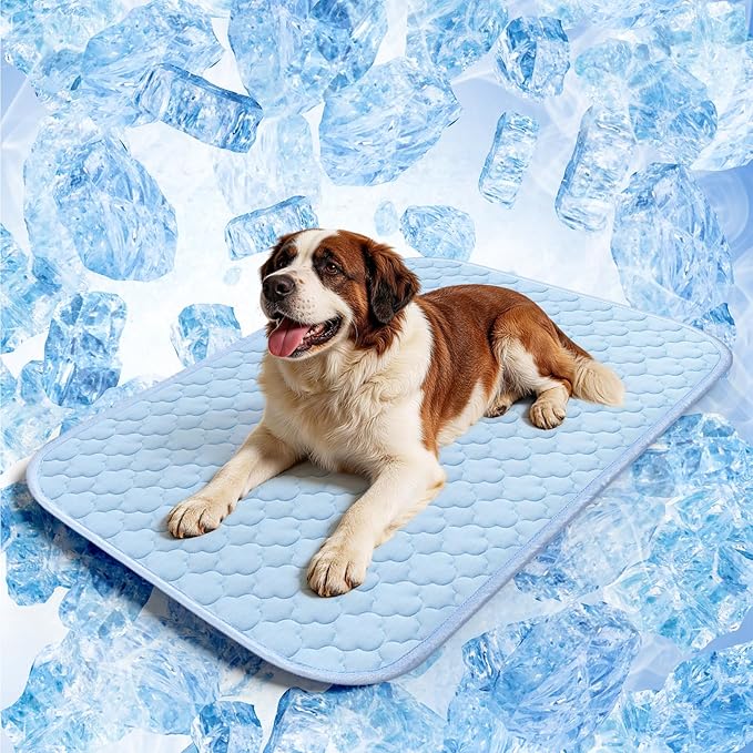 Cooling Mat for Dogs Extra Large 43" x 31", Q-Max>0.5 Cooling Pet Bed Outdoor & Indoor Use w Ice Silk Fabric & Waterproof Cover, Summer Cool Pad for Dog, Non-Slip Washable Pet Blanket for Crate Kennel