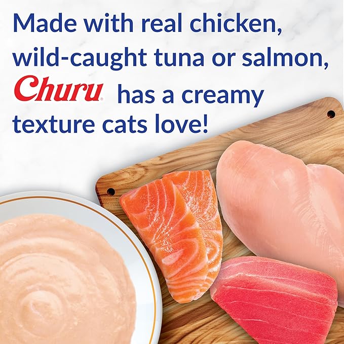 INABA Churu Cat Treats, Lickable, Squeezable Creamy Purée Cat Treat with Green Tea Extract & Taurine, 0.5 Ounces Each Tube, 20 Tubes, Chicken & Beef Variety Box