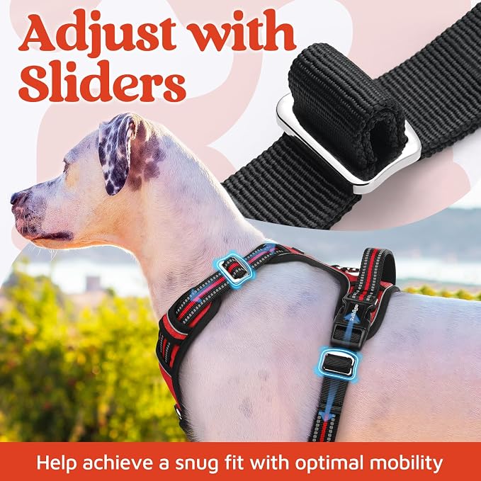 rabbitgoo Dog Harness Small Sized, 3 Buckles Easy On & Off No Pull Pet Vest, Soft Padded Walking Pet Harness with Control Handle, Adjustable and Reflective, Red, S