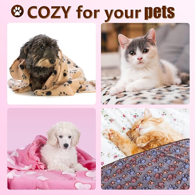 UTTPLL Blanket-Premium-Flannel-Medium-Printed Throw for Cat Dog Puppy Animals Super Soft Fluffy Fleece Pet Blankets Warm Sleep Mat Cute Paw Coffee