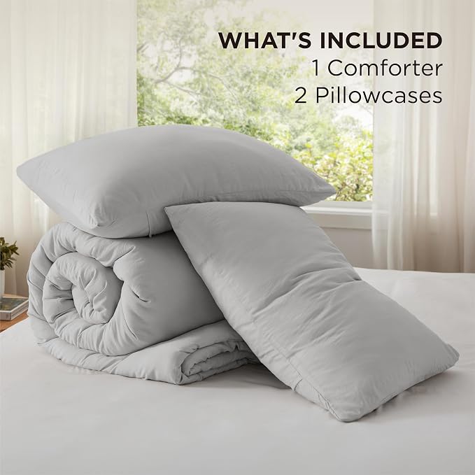 Bedsure California King Comforter Set, Silver Grey Soft Prewashed Bedding for All Seasons, 3 Pieces GentleSoft Bed Set, 1 Lightweight Comforter (104"x96") and 2 Pillowcases (20"x36")