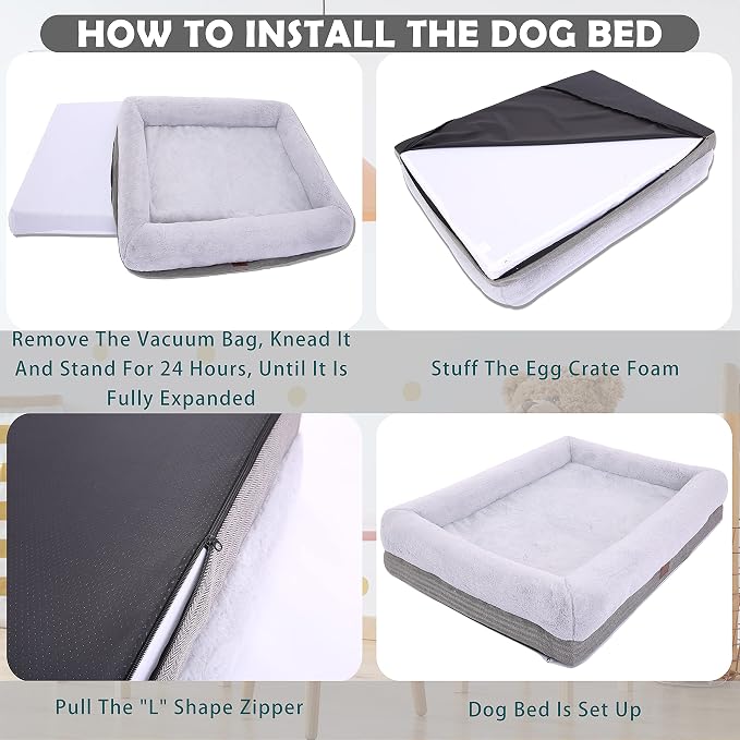 WINDRACING Orthopedic Dog Bed for Large Dogs, Bolster Sides Dogs Sofa Bed with Removable Washable Cover & Non-Skid Bottom, Soft Pet Bed with Egg Foam Dog Couch for Sleeping, 40 x 28 Inch, Gray