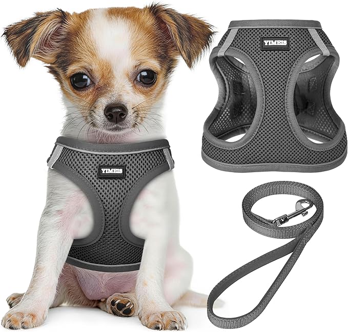 YIMEIS Dog Harness and Leash Set, No Pull Soft Mesh Pet Harness, Reflective Adjustable Puppy Vest for Small Medium Large Dogs, Cats (Gray, Small (Pack of 1)
