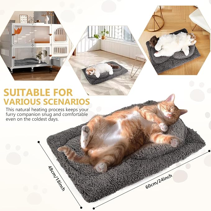 TailTastic Self Warming Cat Bed Mat with U-Shaped Pillow -24"x18" Soft Thickened Thermal Cat Bed, Machine Washable Heat Retention Pad for Indoor Cats