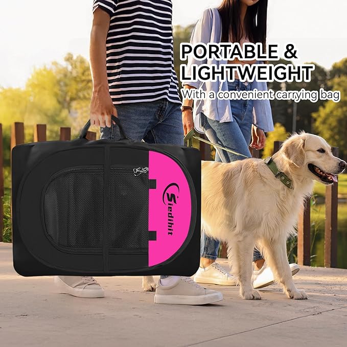 Siedihit Dog Cat Playpen, Large Puppy Pet Playpen, Dog Crate Tent Cage Indoor/Outdoor, Portable Pop Up Dogs Kennel Playpen with Carrying Case for Dogs/Cats/Rabbits, Hot Pink