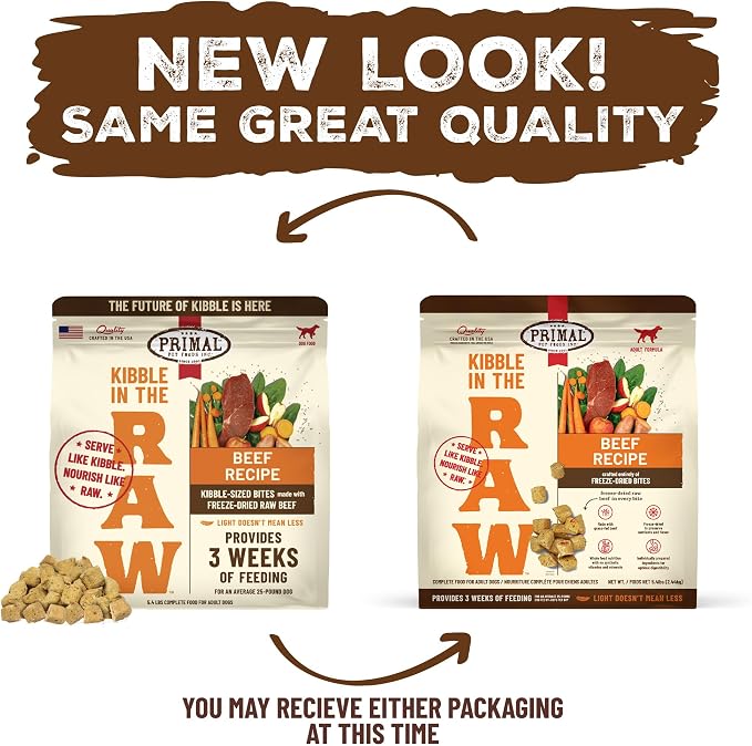 Primal Kibble in The Raw, Freeze Dried Dog Food, Beef, Scoop & Serve, Made with Raw Protein, Whole Ingredient Nutrition, Crafted in The USA, Dry Dog Food 5.4 lb Bag