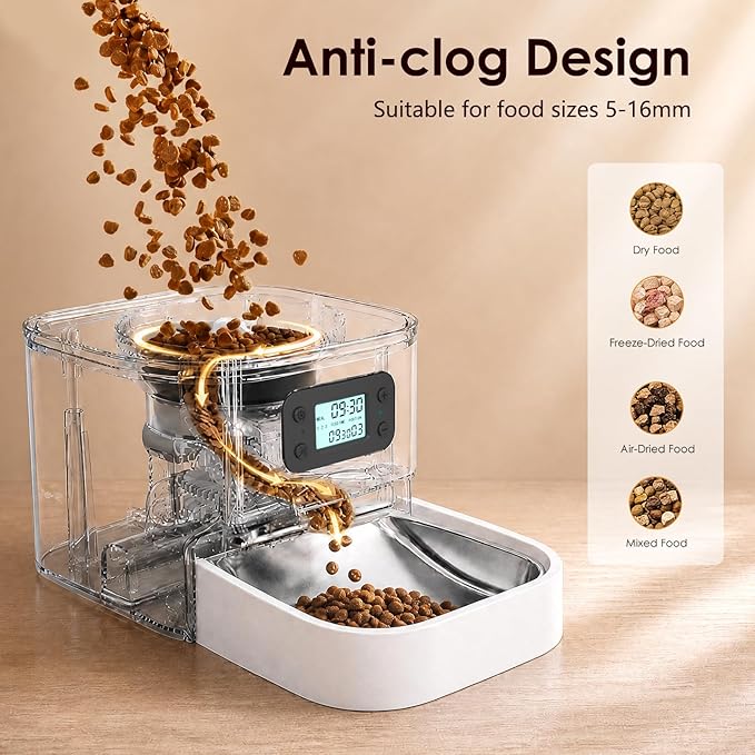 TYM Automatic Cat Feeder, 7L Large Capacity Cat Food Dispenser with Programmable Timer, Portion Control up to 9 Meals/Day, Dual Power Supply, Fresh Food, Easy to Clean for Cats and Small Dogs