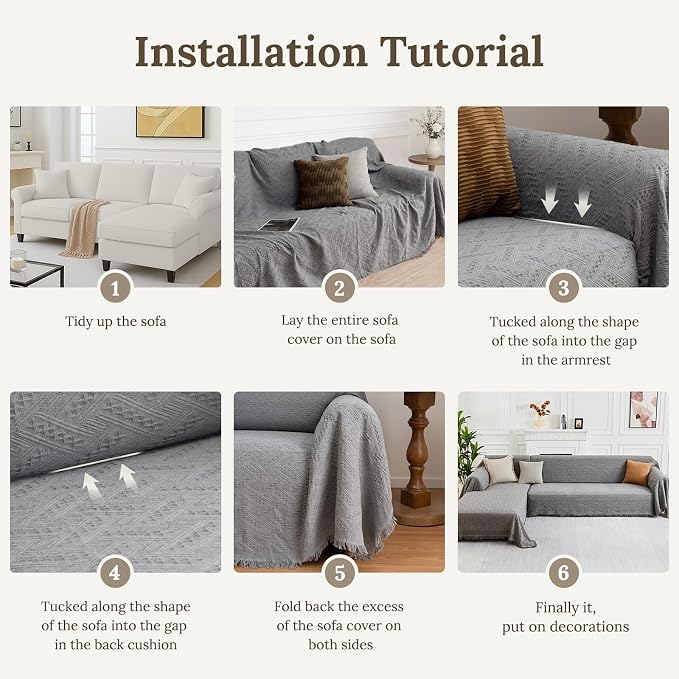 HOMERILLA Sectional Couch Covers for Sectional Sofa L Shaped Sofa Cover Blanket 2 Pieces L Shape Furniture Protector for Pets Dogs (Light Grey, X-Large)